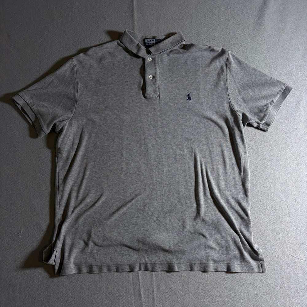 Polo Ralph Lauren Mens Large Gray Short Sleeve Pique Cotton Polo Shirt L